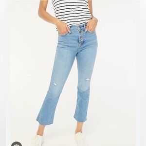 J Crew Factory High Rise Flare Crop Jean Button fly all day stretch 31 sun lake